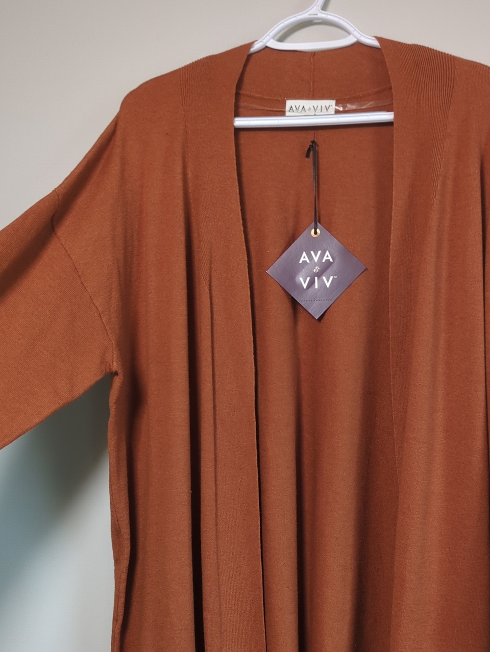 Ava & Viv | Long Cardigan Open Front Rust Medium Weight Office | XXL | NWT